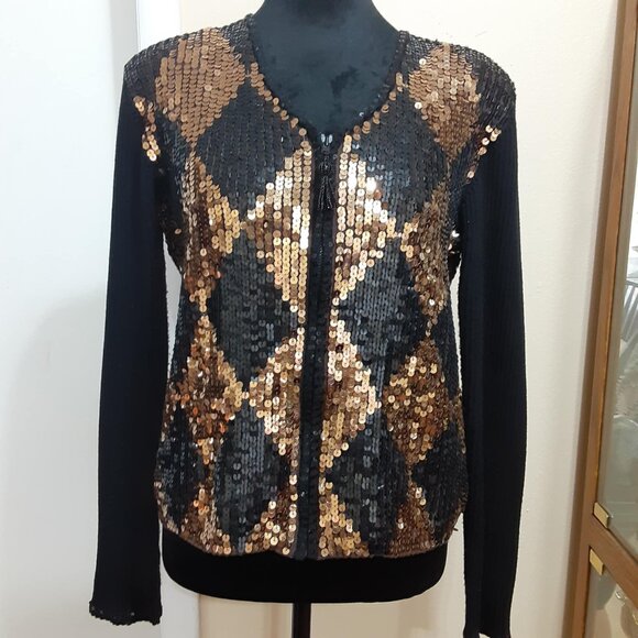 Berek Takako Sakon Vintage Full Zip Sequin Sweater Jacket Women's Large - Picture 1 of 13